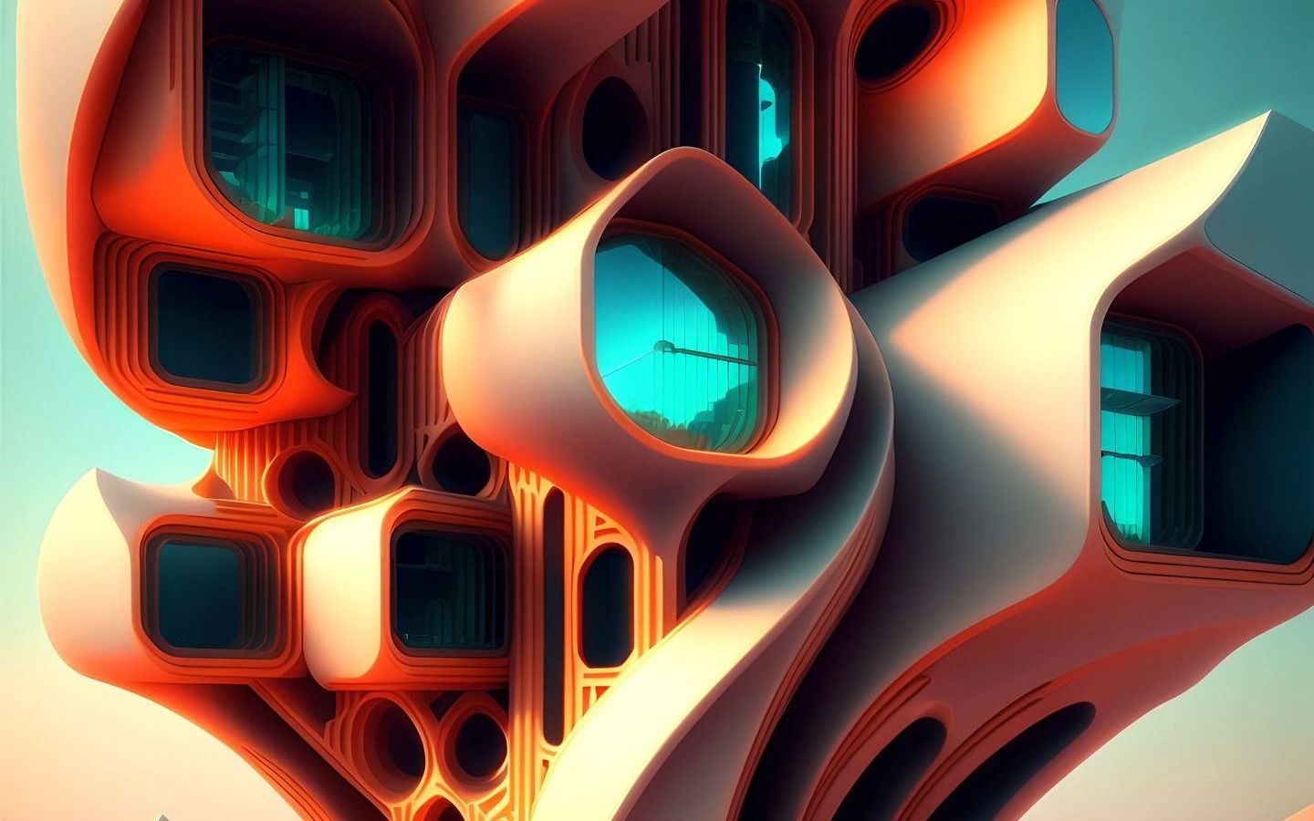 未来派有机形状建筑 动态粒子 ai绘画