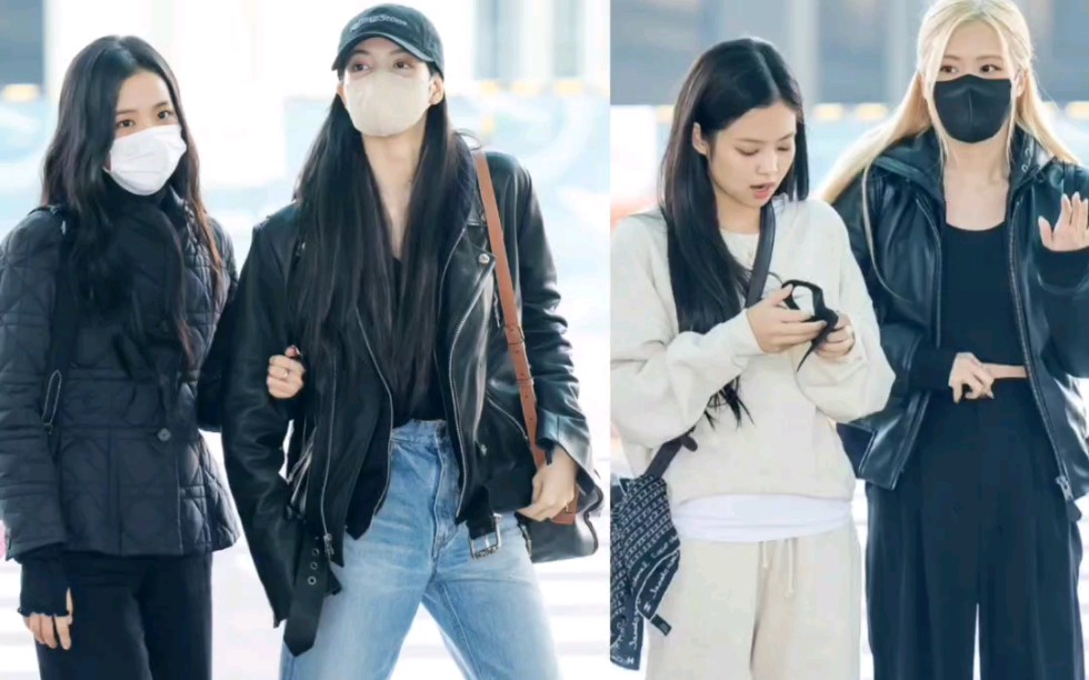 blackpink今日合体机场街拍私服,几个人都是冬日保暖穿搭!