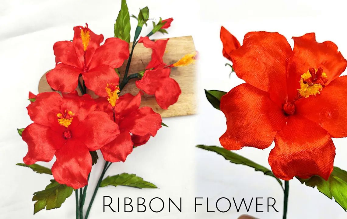 【ochayoo】木槿丝带花制作教程 diy hibiscus_how to make realistic