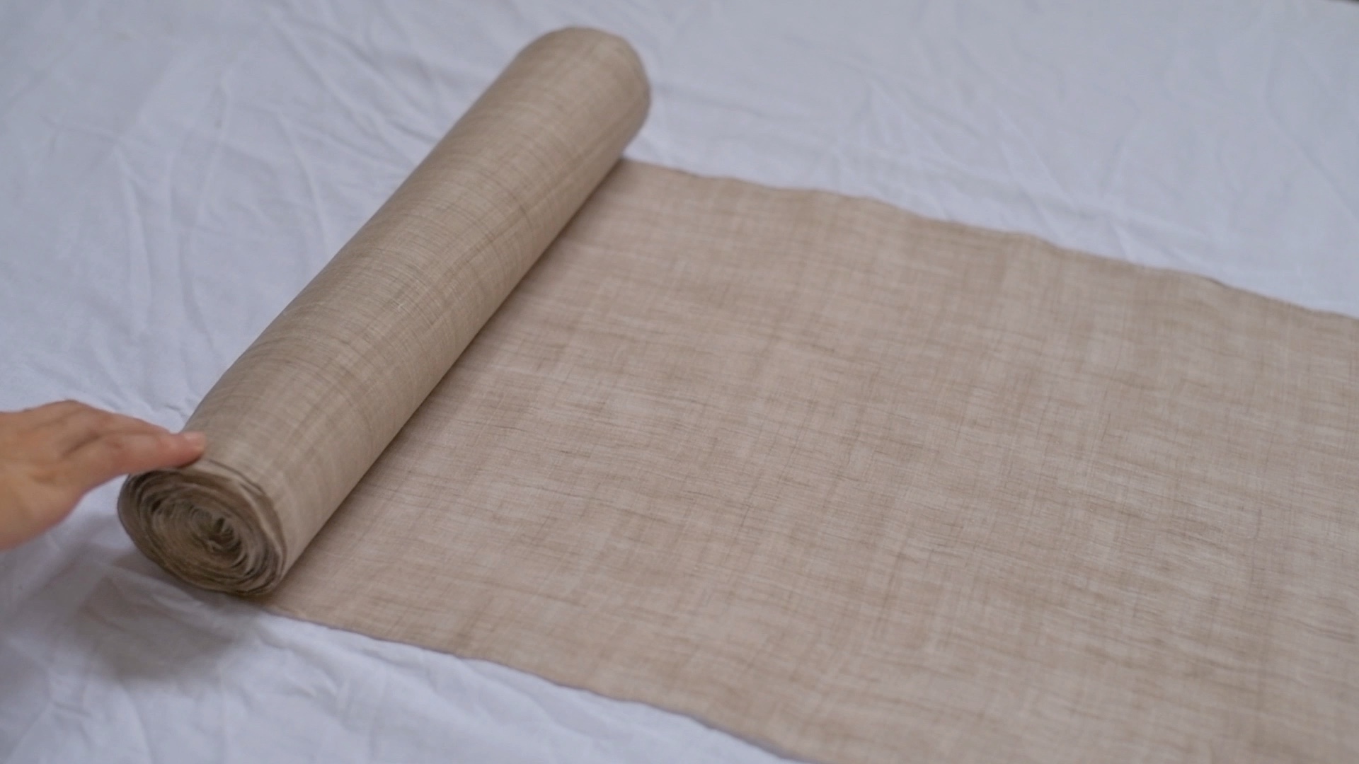 全手工纱传统夏布面料经线35根/cm纬线35根/cm宽幅38cm黑豆衣染浅紫灰