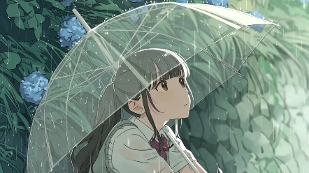 下雨天透明伞治愈少女
