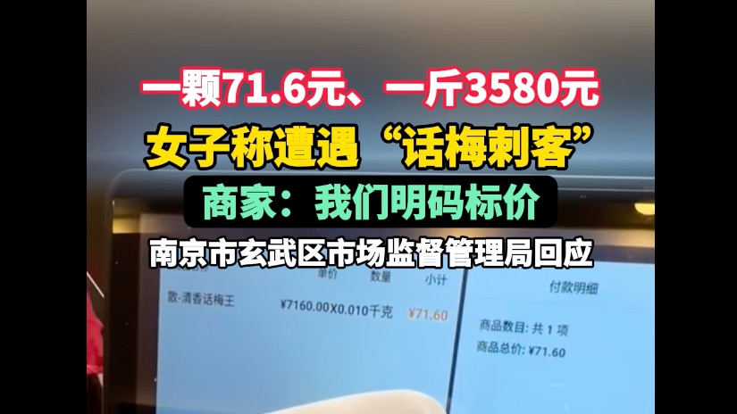 女子称遭遇“话梅刺客”:一颗71.6元、一斤3580元 商家:明码标价 南京市玄武区市场监督管理局回应哔哩哔哩bilibili