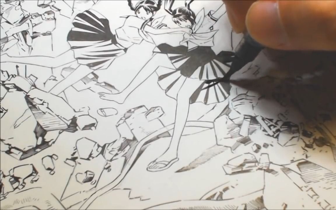 吉富昭仁 手绘 || 崩坏世界中的坠落少女手绘