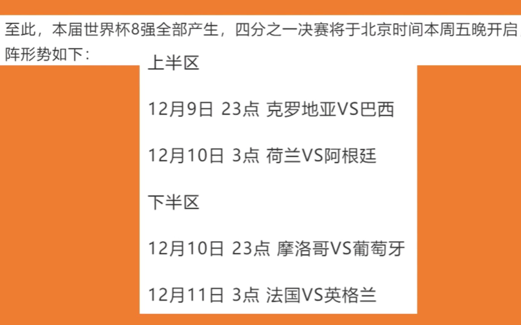 2022卡塔尔足球世界杯八强已全部出炉!四分之一决赛赛程如下哔哩哔哩bilibili