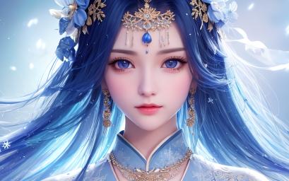 (ai绘画)冰雪与蓝发古风美女