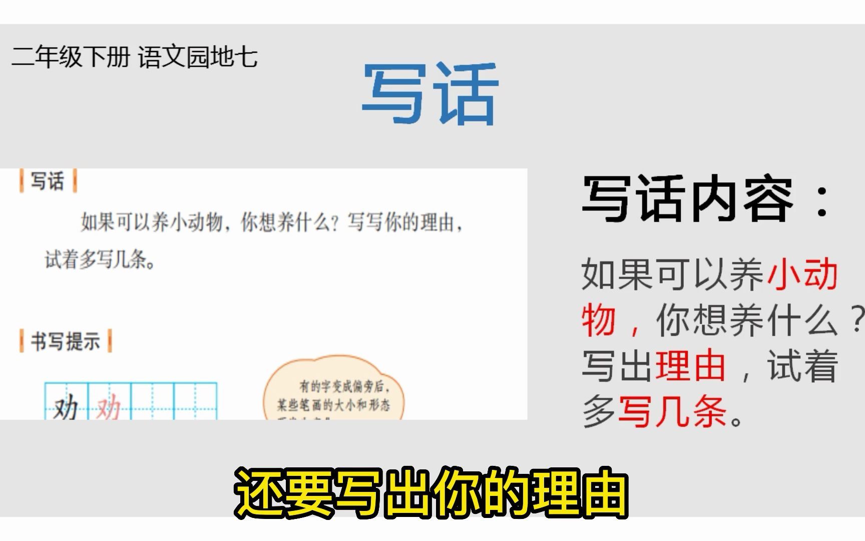 [图]二年级下册，语文园地七，写话，想养的小动物