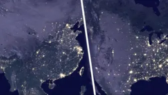 中国城市群VS美国都市圈，夜间灯光图对比