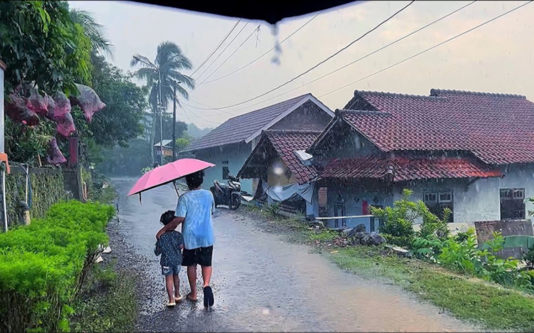 下雨天的风景格外好看,印尼乡村暴雨徒步哔哩哔哩bilibili