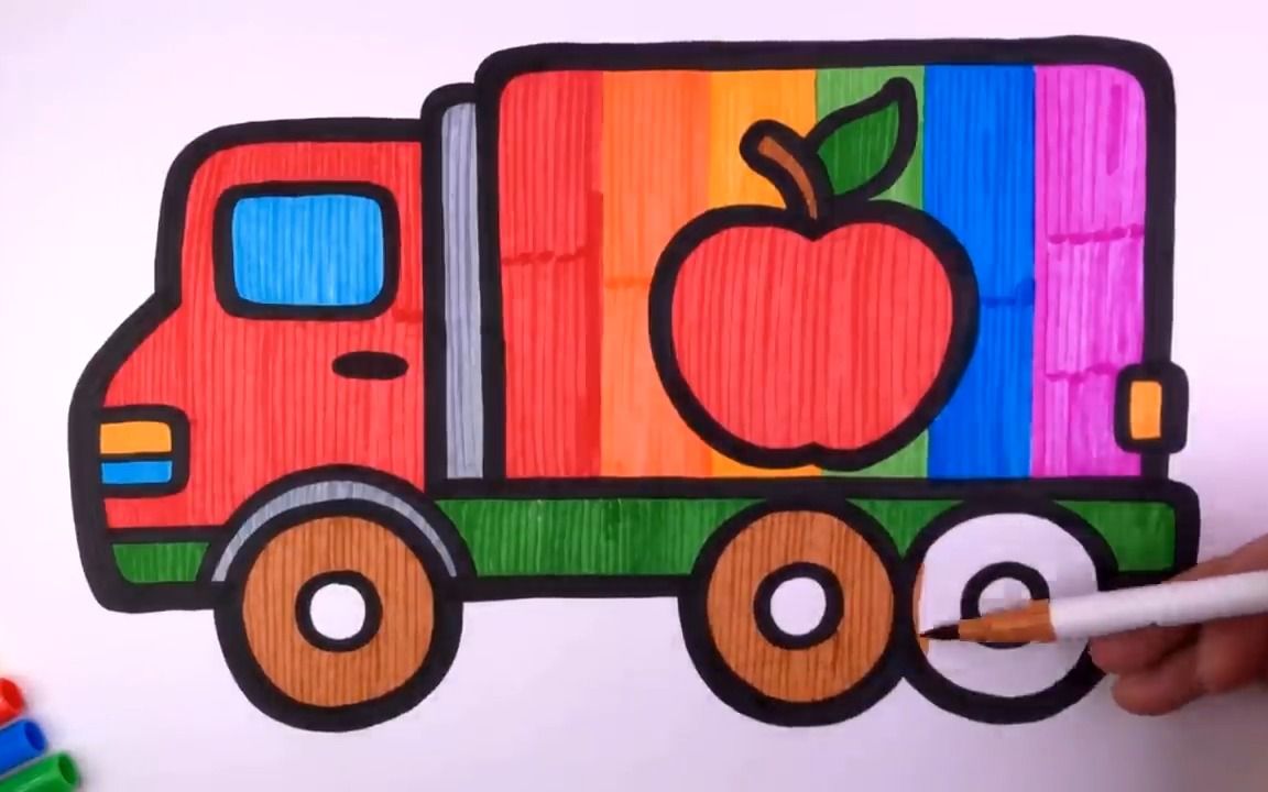 卡车简笔画带颜色图片