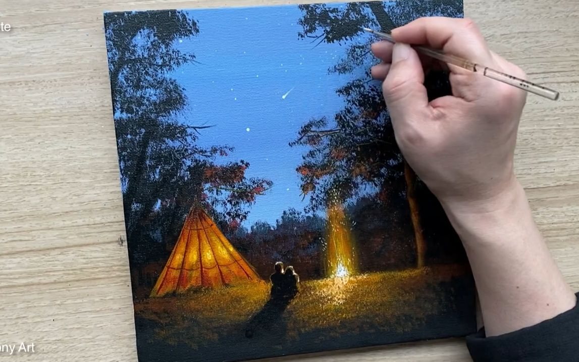 【丙烯画】【绘画教程】【中字】如何画篝火How to paint a Night Camping哔哩哔哩bilibili