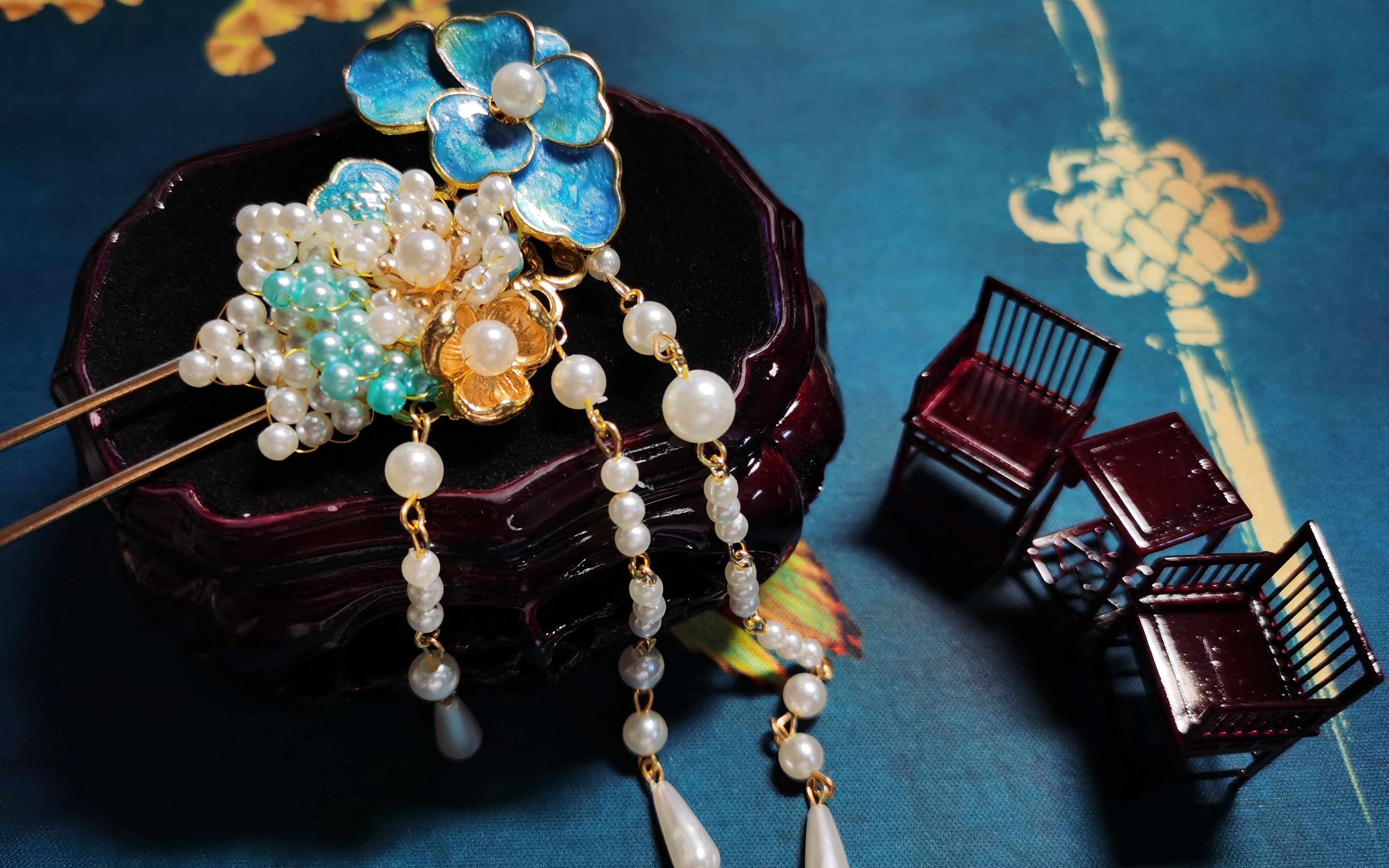 【发簪diy】自制景泰蓝珠花流苏金步摇_哔哩哔哩 (゜-゜)つロ 干杯