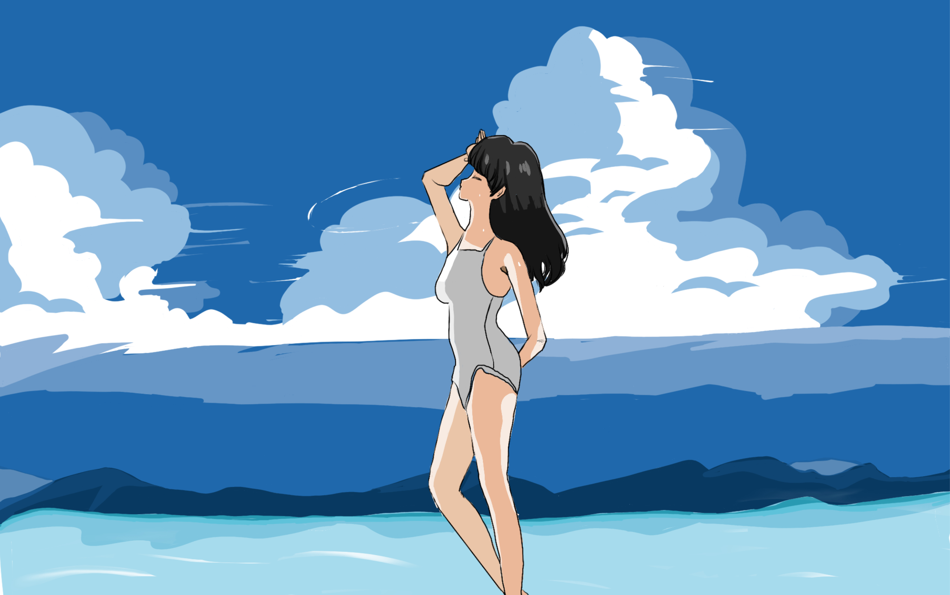 【ipad临摹绘画过程】少女 泳装 大海