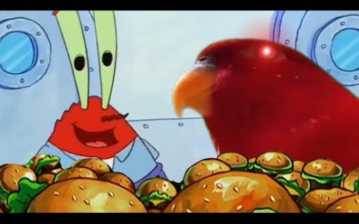 [图]红色鹦鹉光临蟹堡王（原标题：Red Birb : "Mr. Krabs. I will take a borgir."）