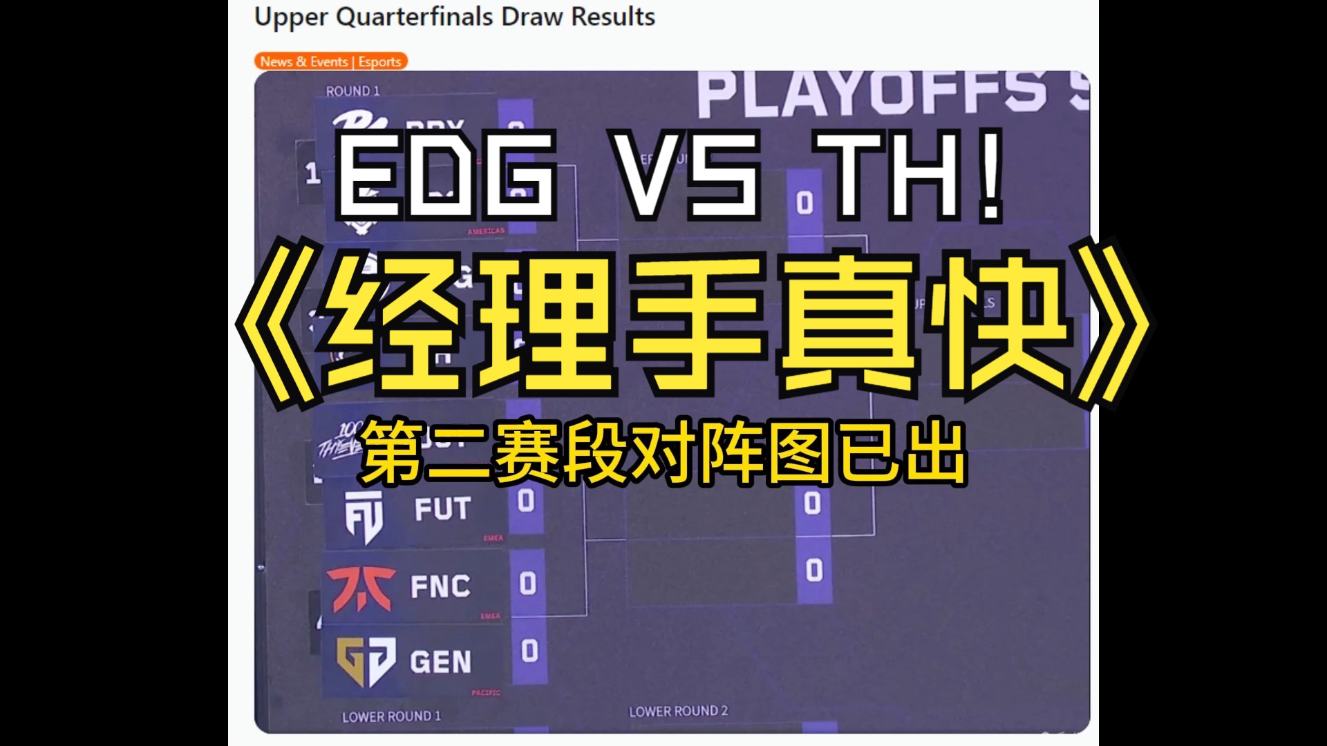 淘汰赛对阵图已出!EDG VS TH.国外网友评价:EDG经理的手真快啊网络游戏热门视频