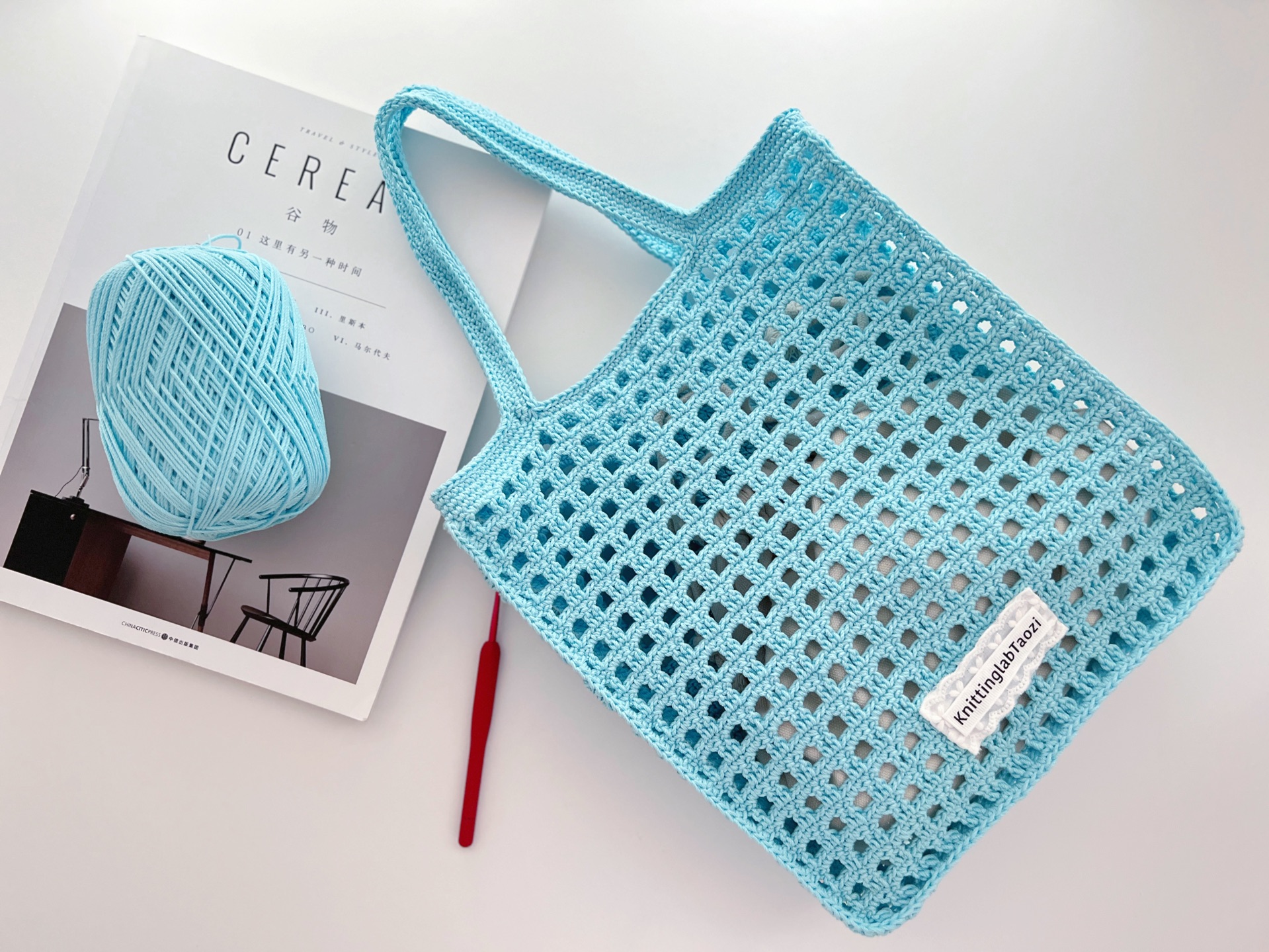 桃织 手提华夫格镂空包包教程