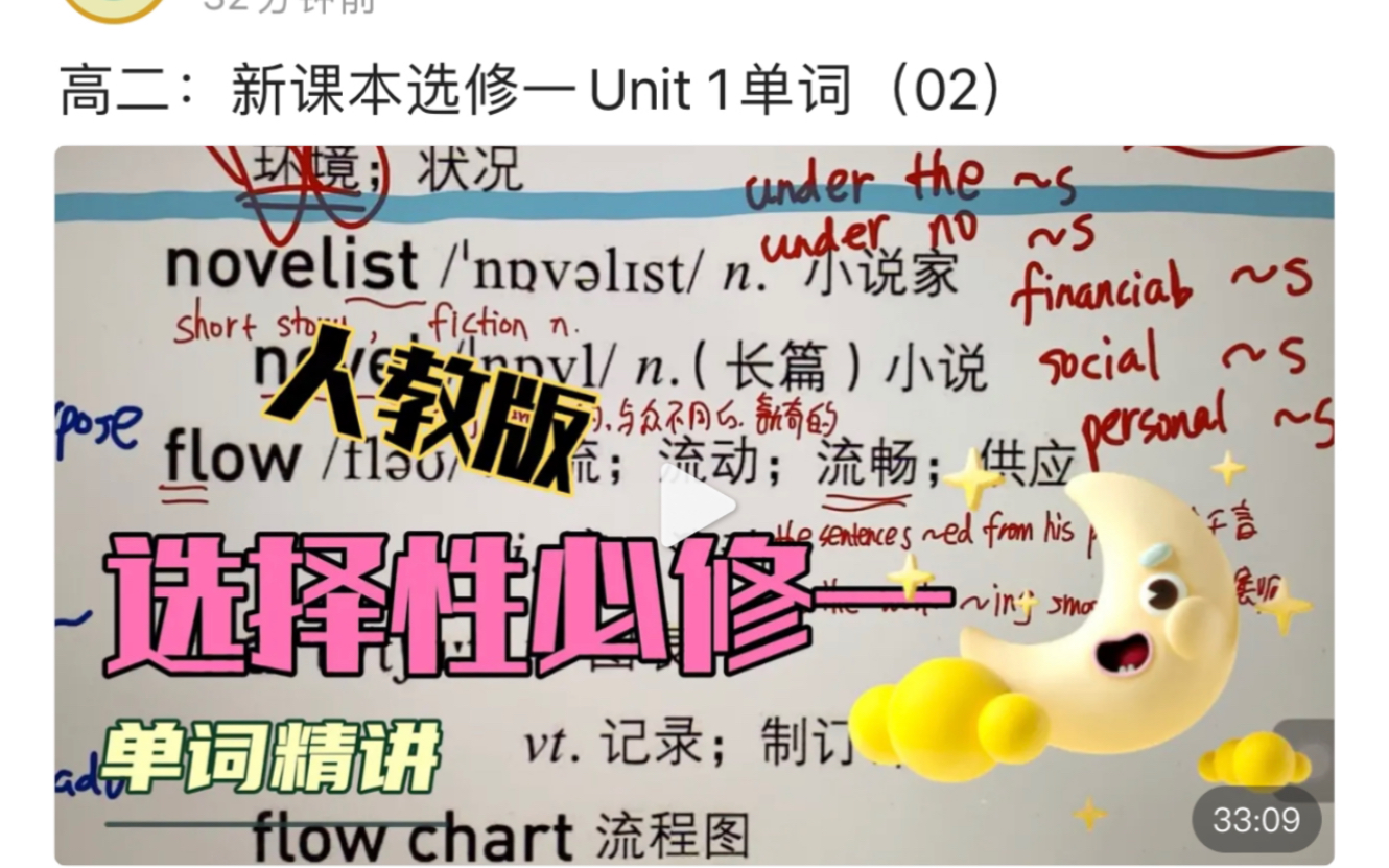 [图]同步教科书视频讲解：高二人教版选修一Unit 1完整版