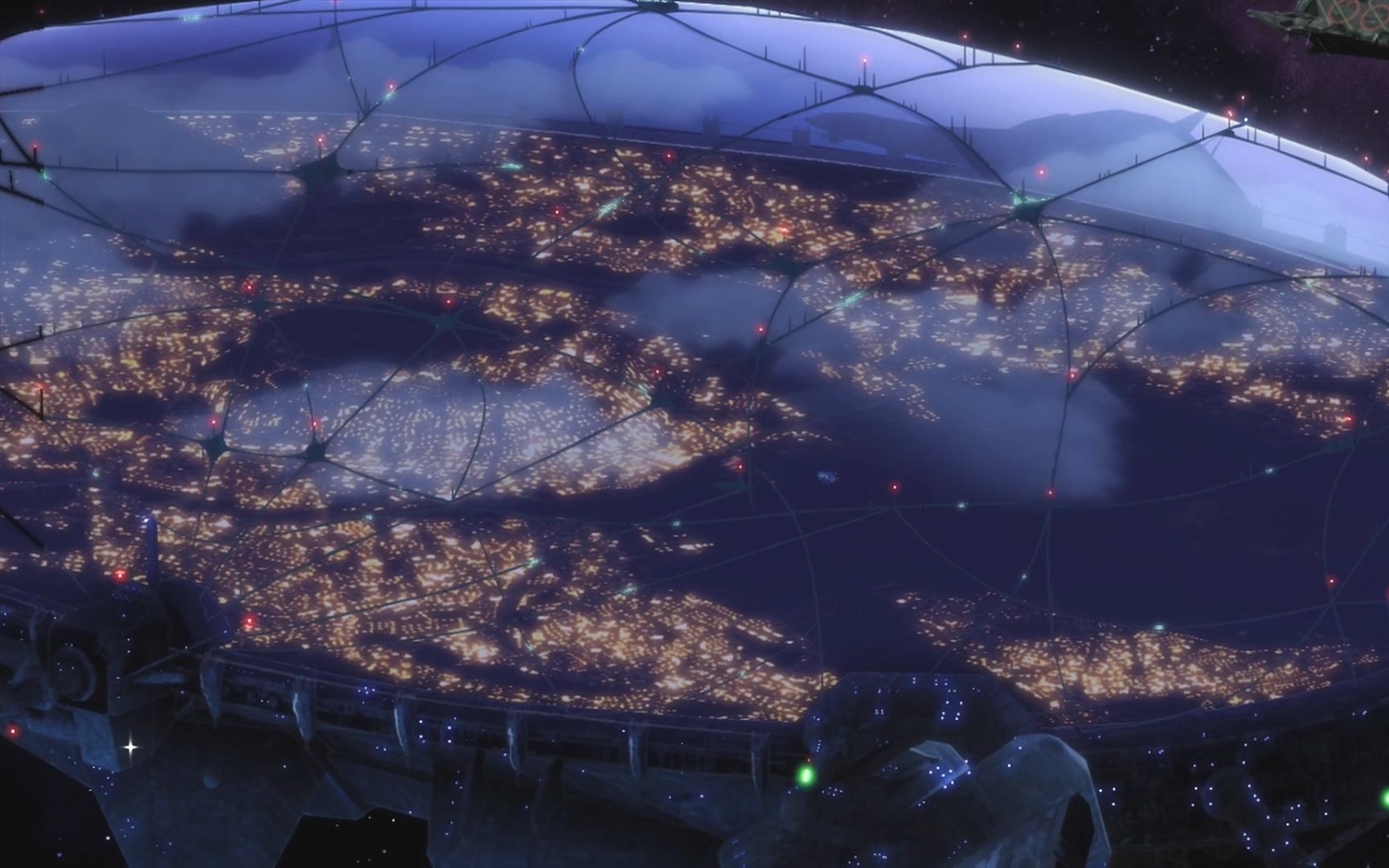 超时空要塞 从太空看星际殖民飞船内部城市夜景灯光