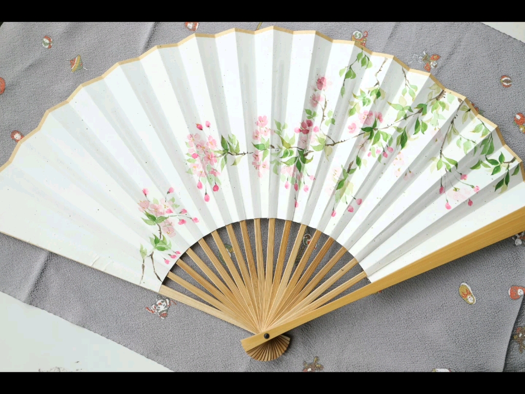 【海棠】-宣纸折扇-水彩画-颜彩