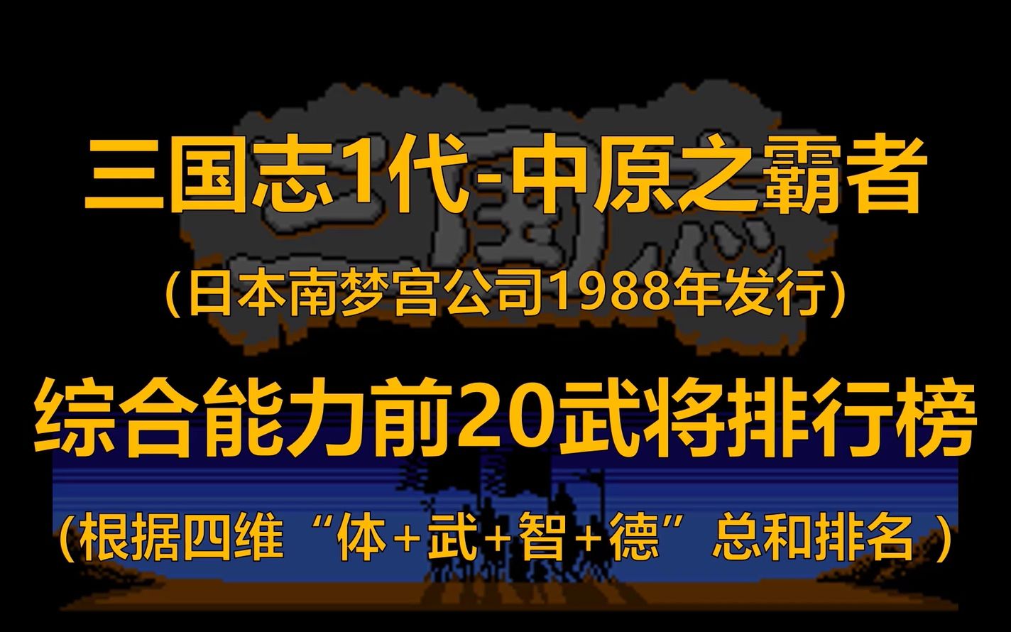 [图]三国最强武将是谁！？请看88年游戏《三国志1-中原之霸者》综合能力排行榜