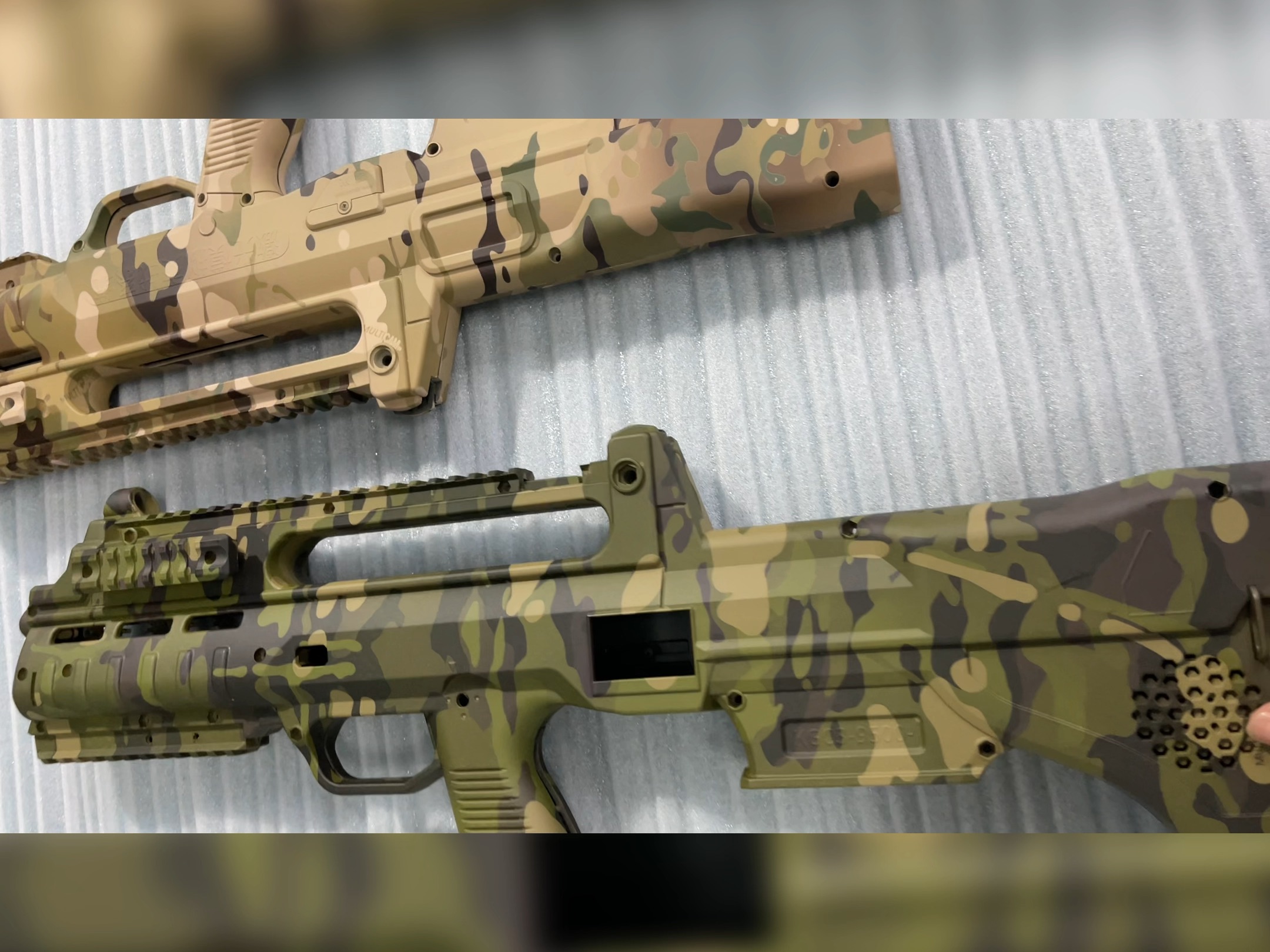 进口原品迷彩水转印的小案例,各位尼龙小伙伴们请指教,不要指点哟