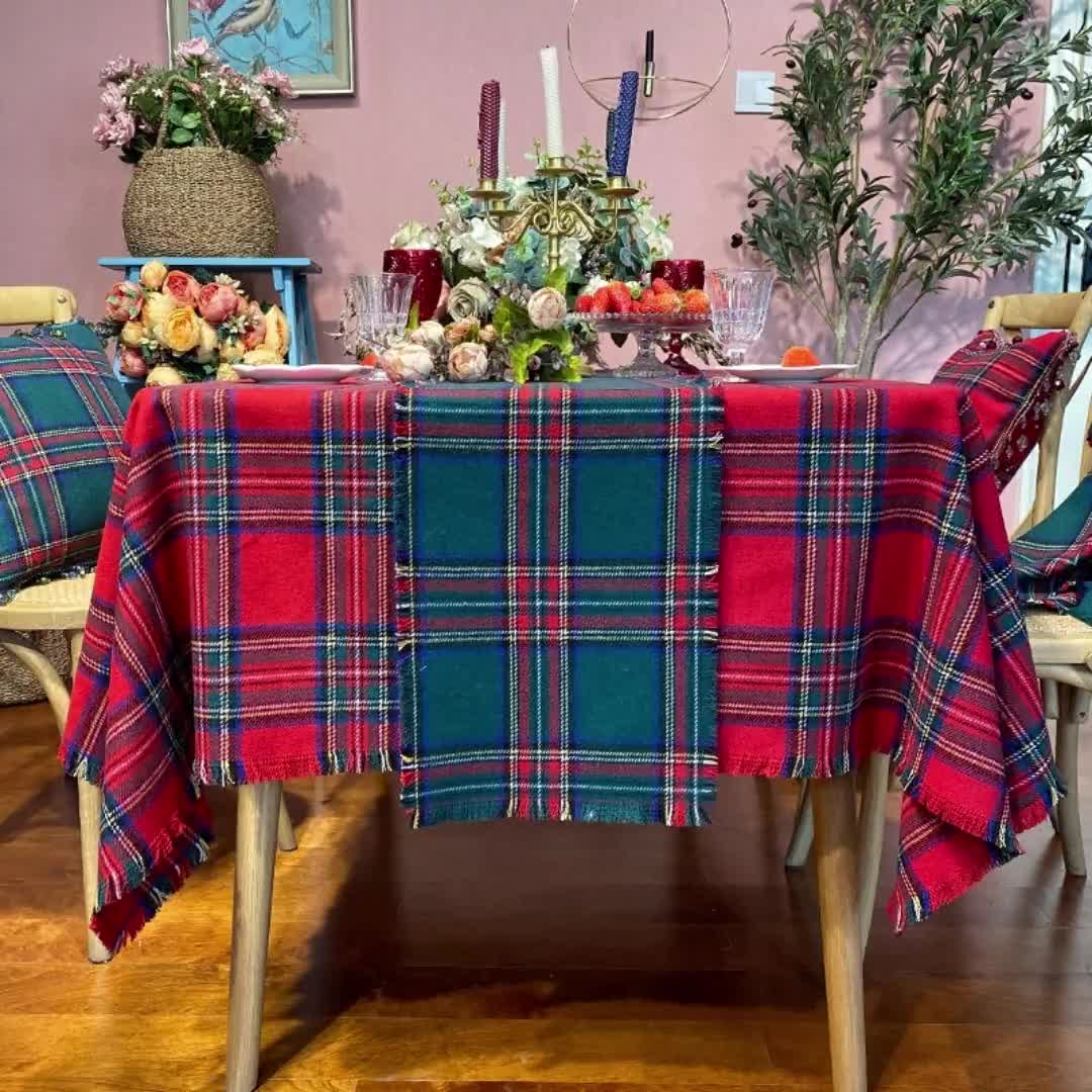 苏格兰格子布料餐桌布长方形家用桌布节日长方形桌布轻奢装饰桌布6331