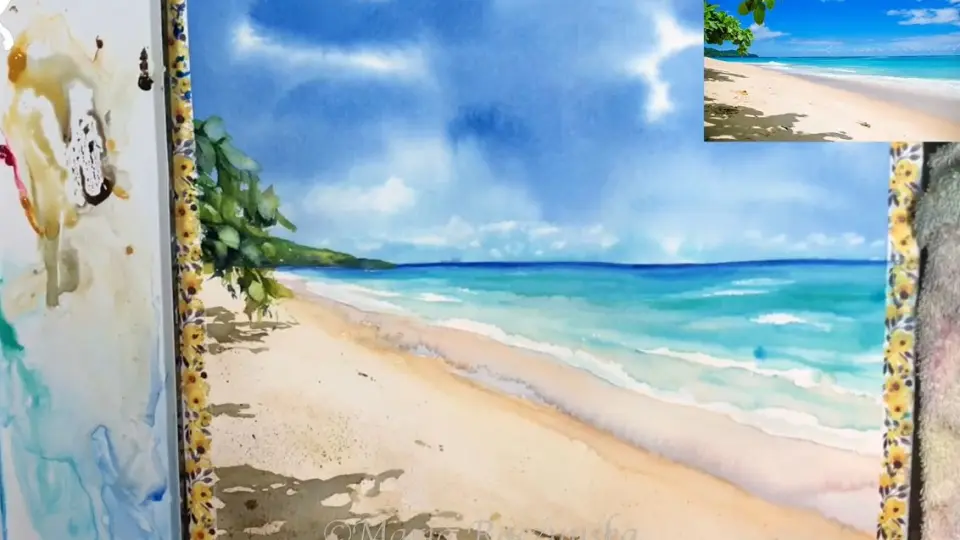 【水彩】水彩画中的海滩_哔哩哔哩_bilibili