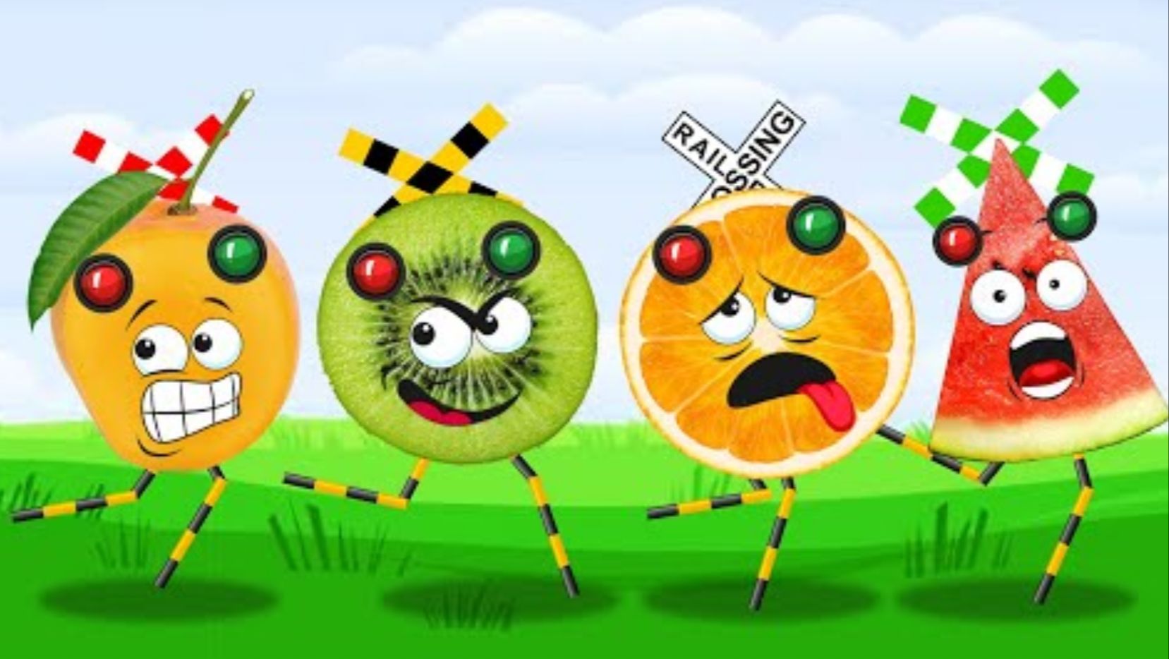 各种水果机器人在奔跑