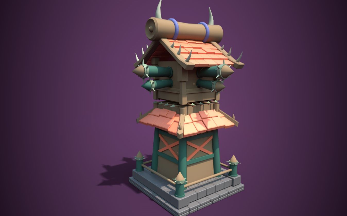 【3dmax游戏建模】瞭望塔基础游戏场景模型制作,3dmax零基础入门