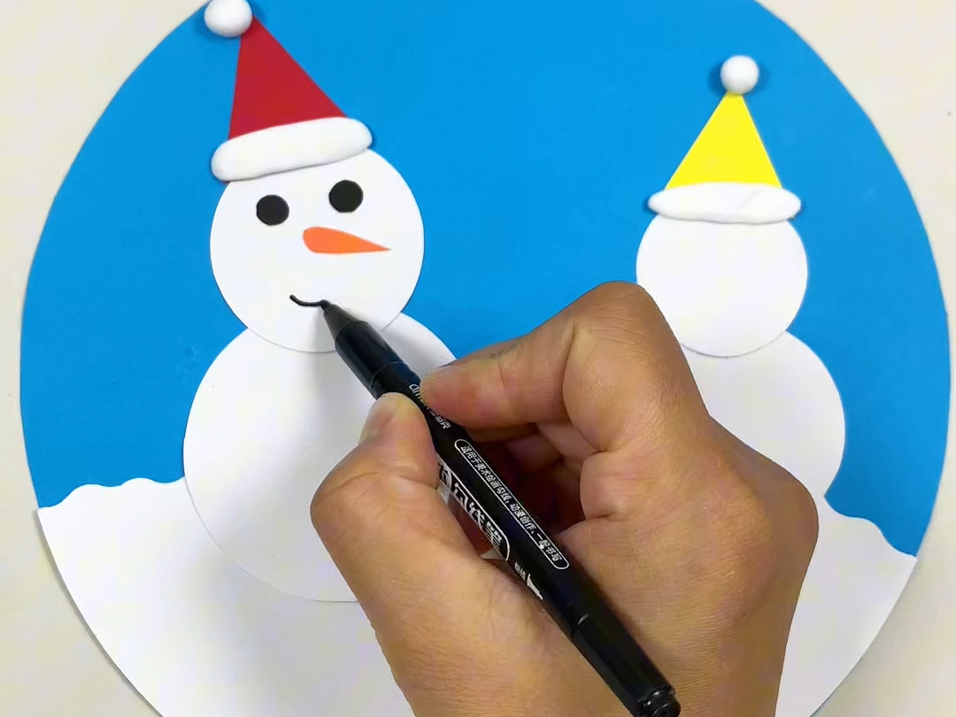 简单好看的雪人贴画手工#亲子手工 #幼儿园手工 #圣诞节手工 #幼儿