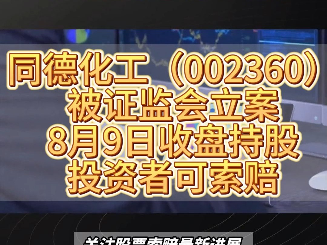 同德化工(002360)被证监会立案,8月9日收盘持股投资者可索赔哔哩哔哩bilibili