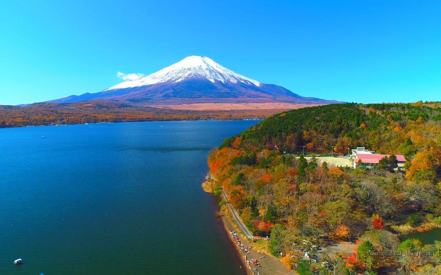 fuji 絶景ドローン 空撮映像 富士山 紅葉の山中湖 富士五湖 autumn