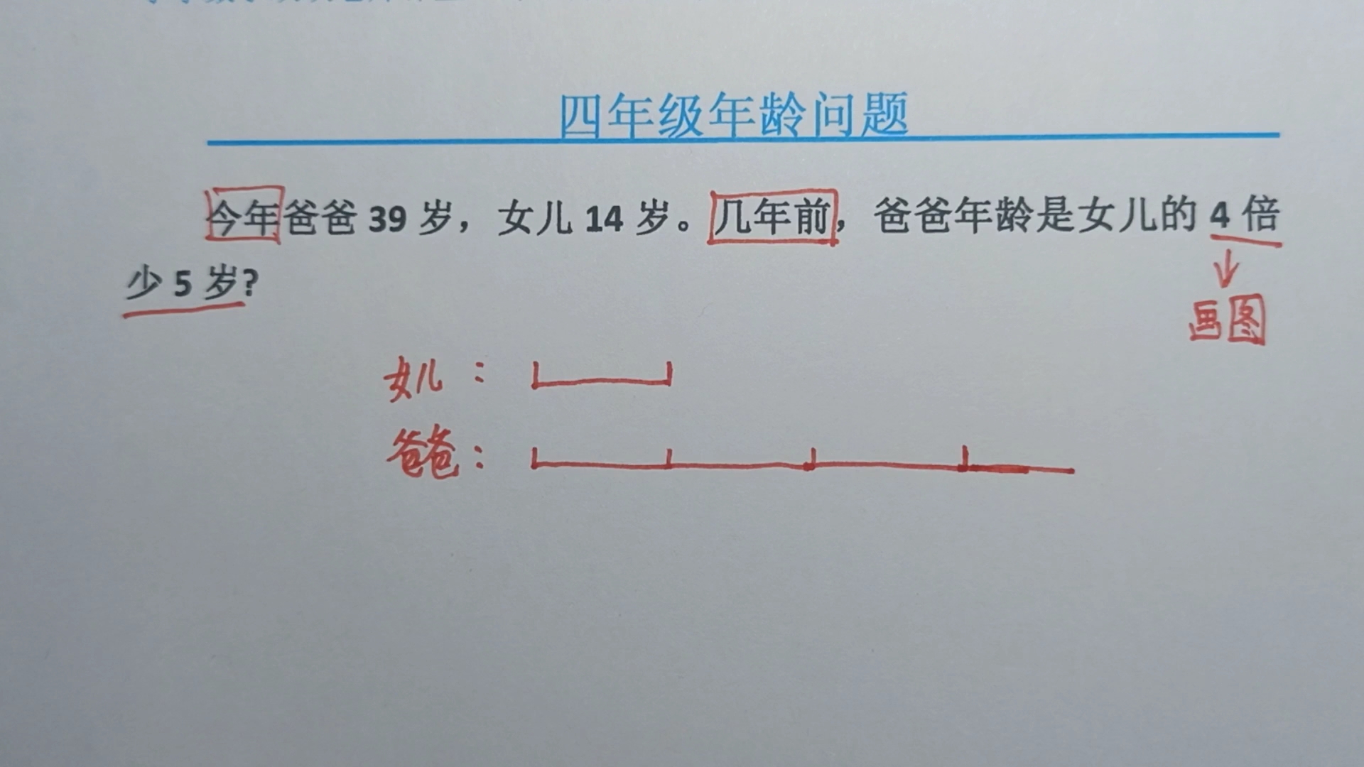 今年爸爸39岁,女儿14岁,几年前爸爸的年龄是女儿的4倍少5岁?哔哩哔哩bilibili