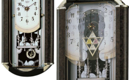 日本丽声4MJ849“万花筒”DWS音乐开盘挂钟，带有慢速平摆，奏乐时