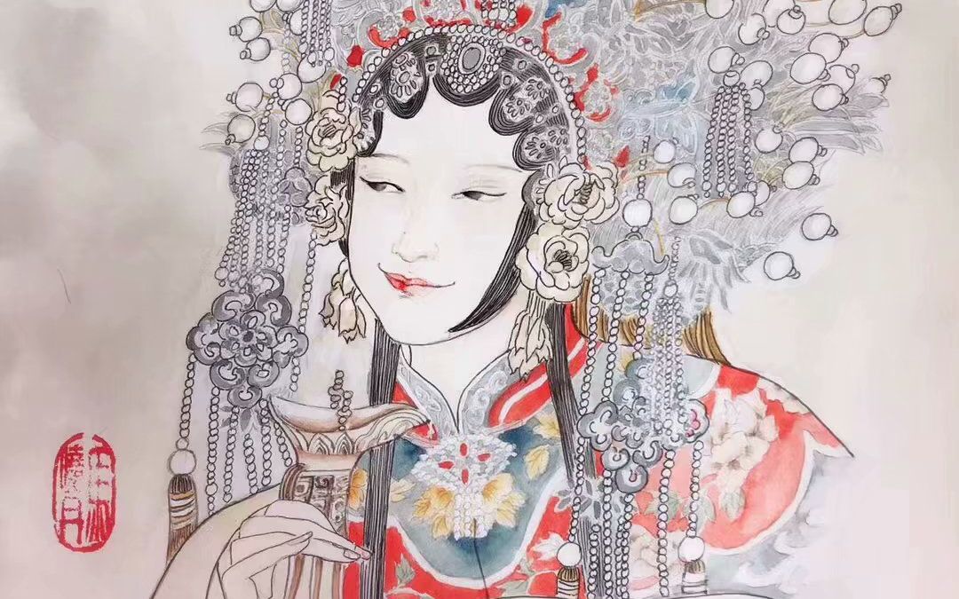 (古风水彩)贵妃醉酒up主:筠雪芊寒