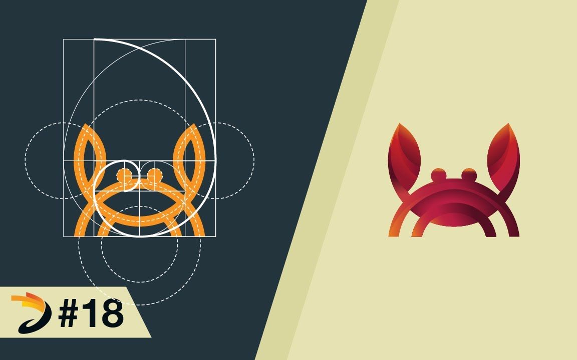 【Adobe Illustrator教程】DAINOGO如何使用黄金比例的网格创建蟹标志youtobe搬运哔哩哔哩bilibili