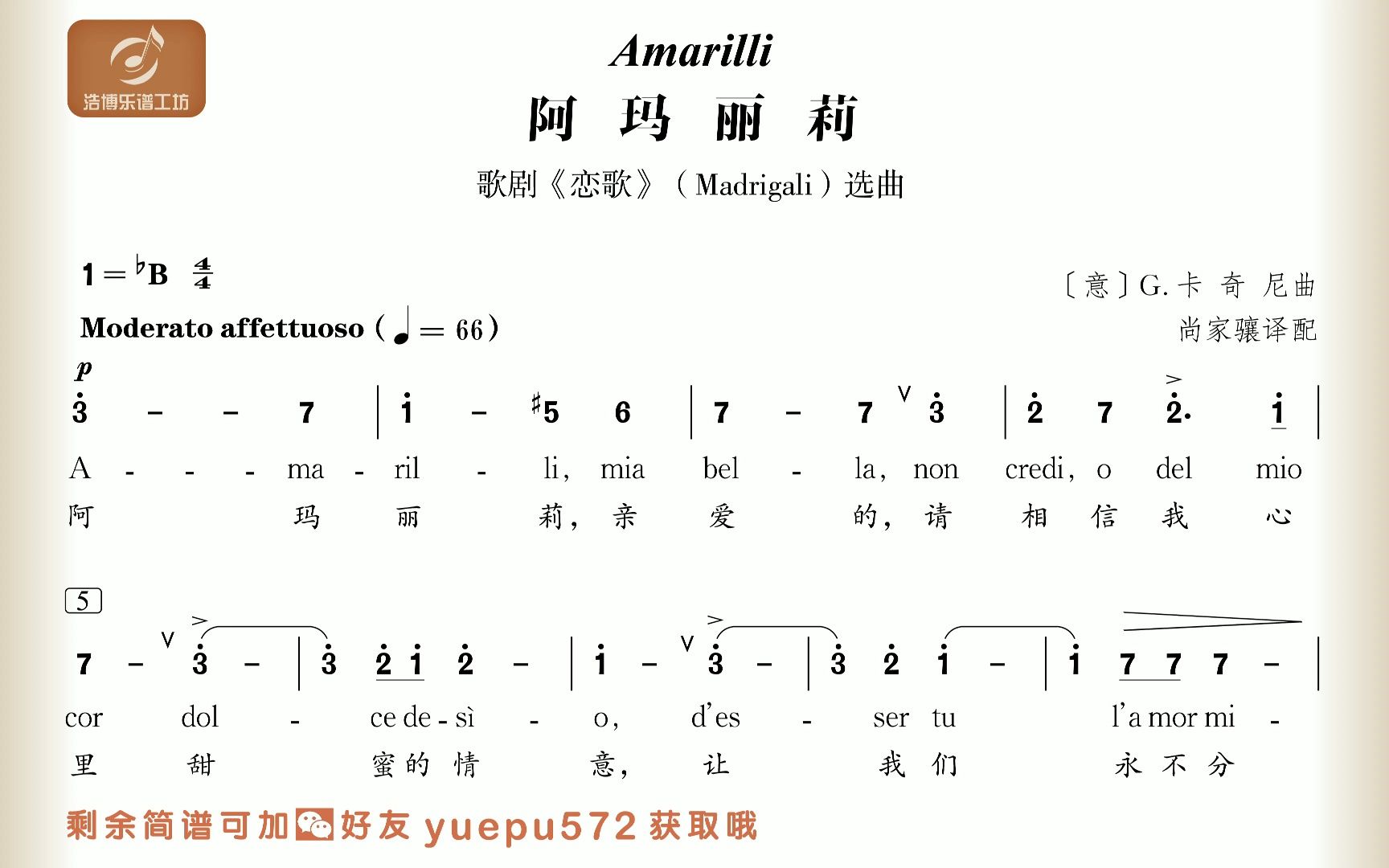 卡奇尼 阿玛丽莉 主旋律简谱 Amarilli 跟唱哔哩哔哩bilibili