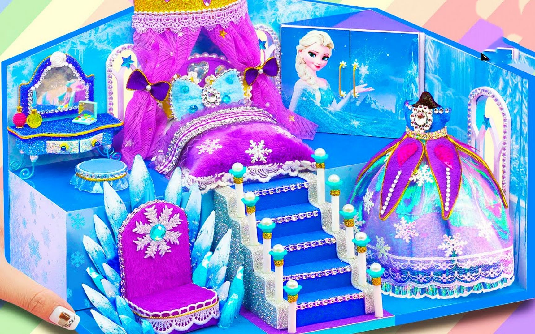 迷你小屋diy:打造冰雪奇缘主题小房子,艾莎公主卧室你喜欢吗?