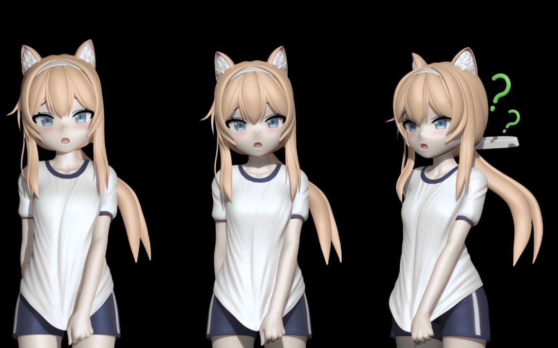 【3d】猫耳女孩裸模雕刻 zbrush二次元手办老婆人物模型制作教程!
