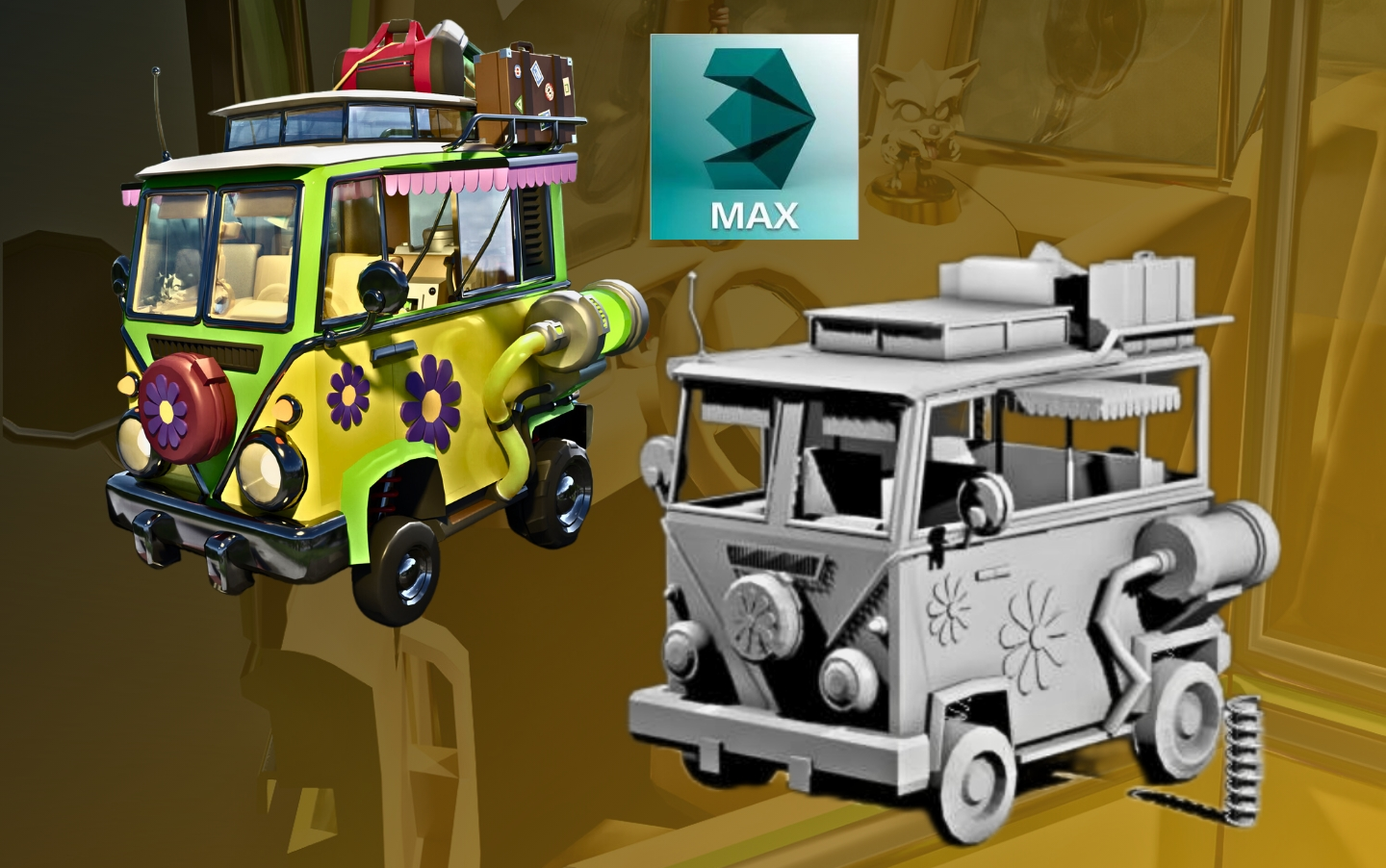 【3dmax道具建模】旅行车模型制作,超详细道具建模思路讲解,零基础