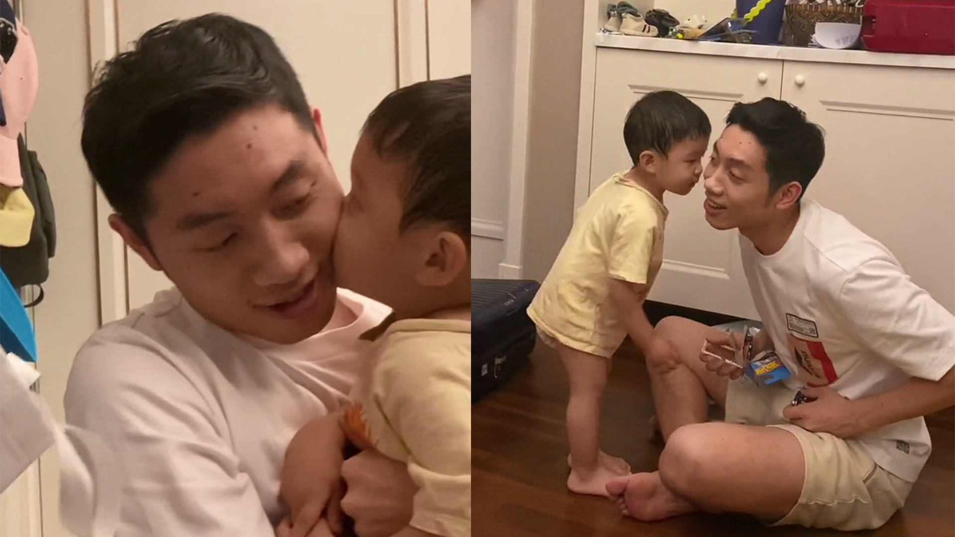 许昕带娃各种套路骗吻,小蟒呆萌可爱长得跟爸爸一模一样_哔哩哔哩