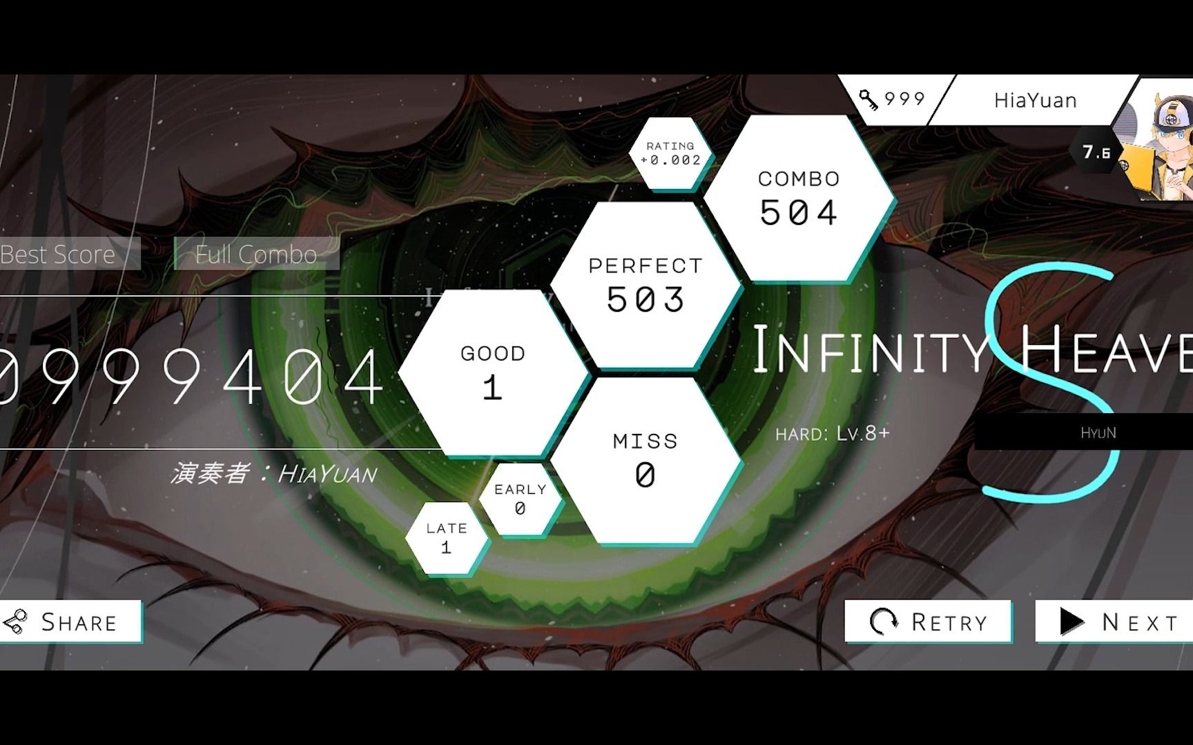 [图]【三號錨點已抵達中途目的地】Hexa Hysteria - Infinity Heaven(Hard 8+)FULL COMBO!