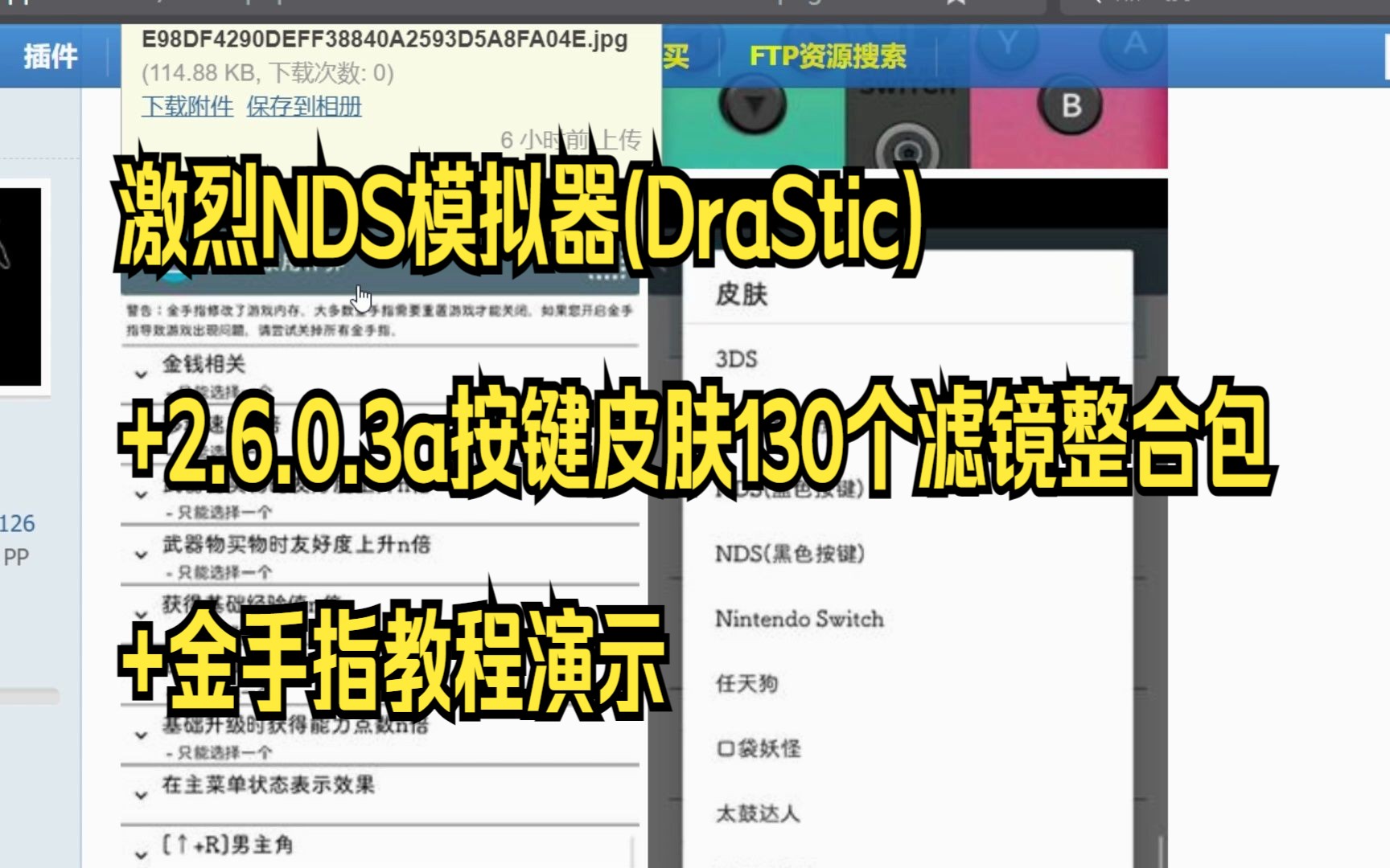 [图]最新激烈NDS模拟器(DraStic)+2.6.0.4a按键皮肤130个滤镜整合包+金手指教程演示