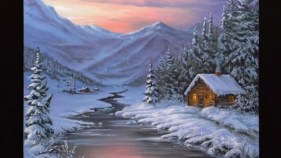 S16218【冬日】中務 重雄 真作 油彩画