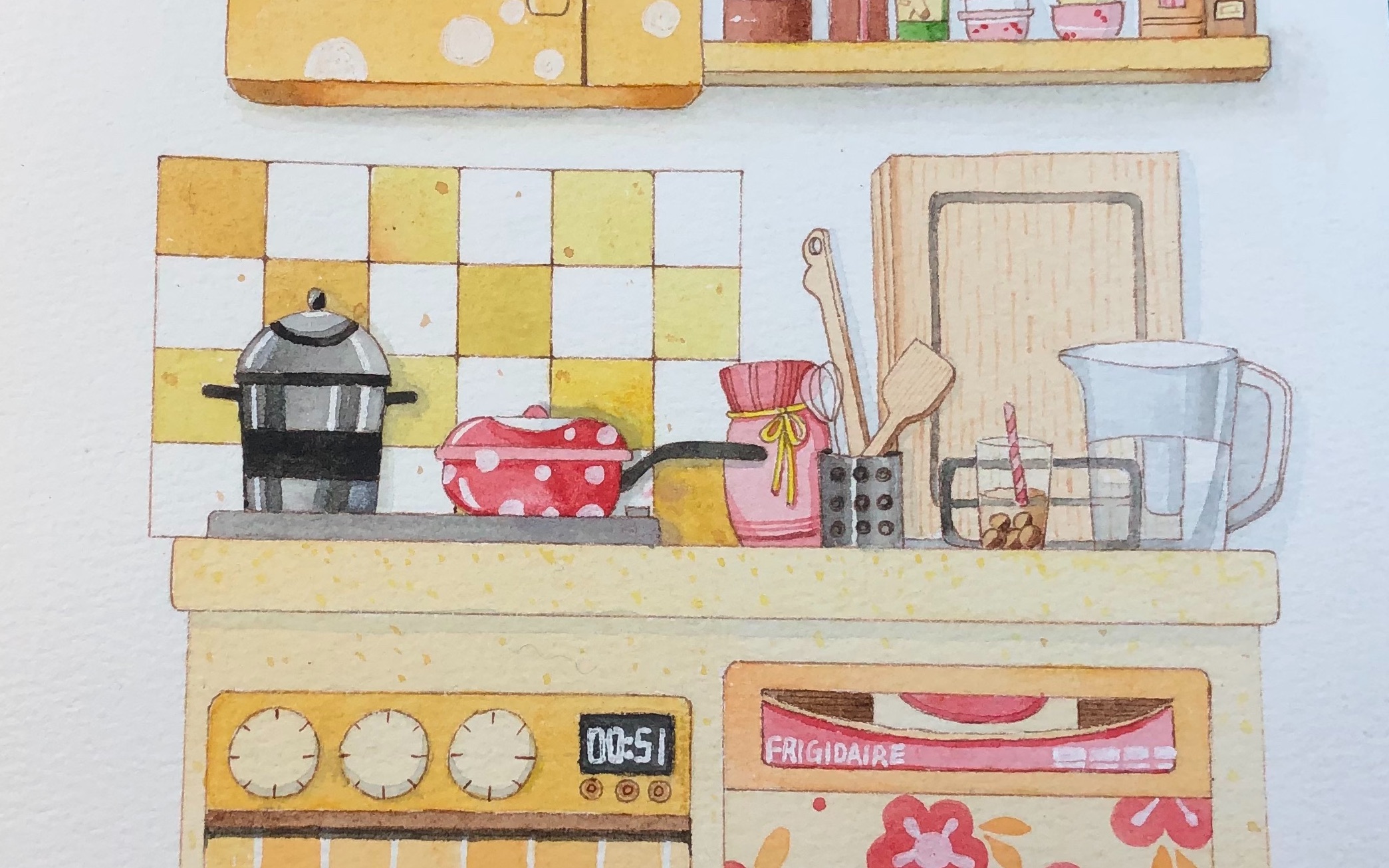 厨房一角 水彩手绘 临摹