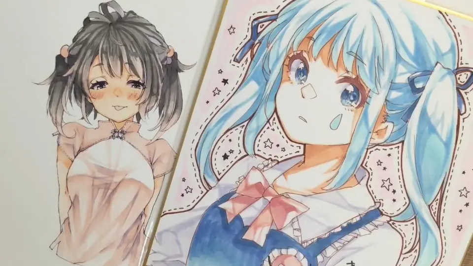 手描きイラスト　水彩原画　ロングヘアの女の子280 手描きイラスト水彩原画ロングヘアの女の子218