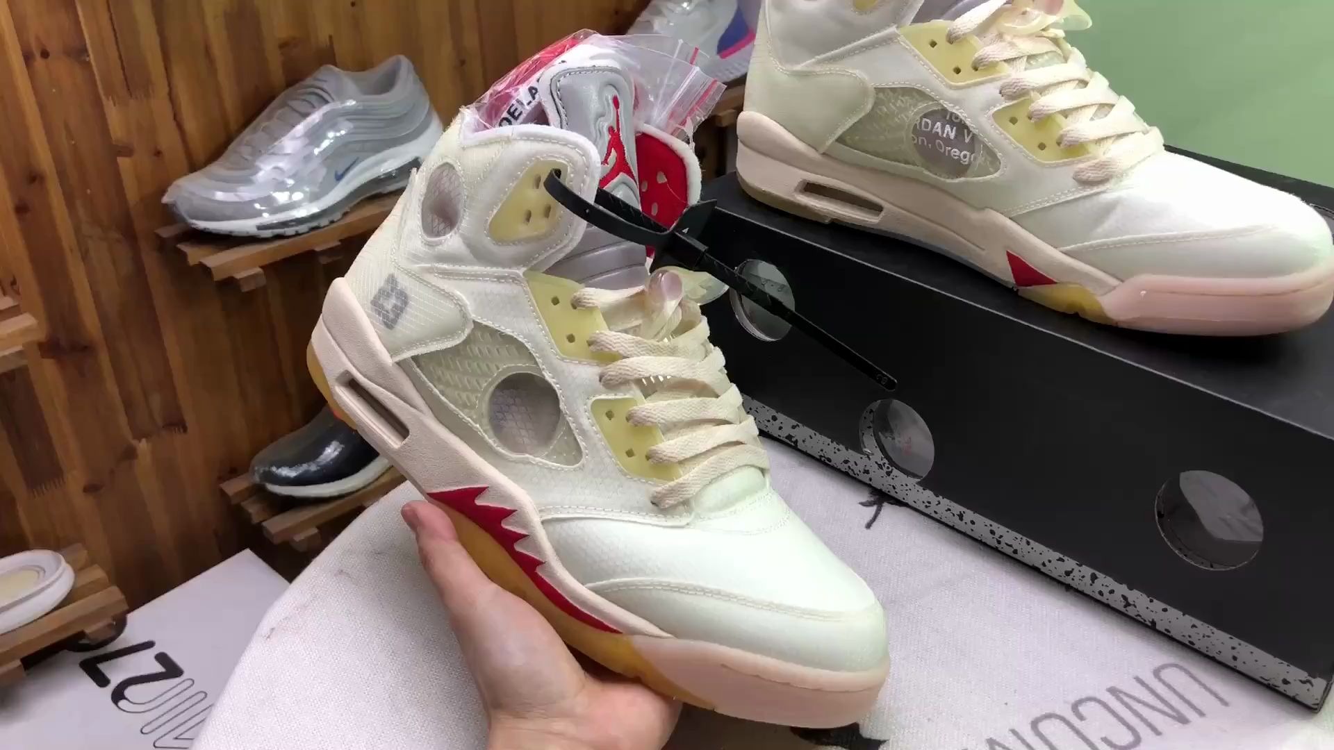 公司級 喬5 ow x aj5 air jordan 5 聯名蟬翼米紅ct8480-002