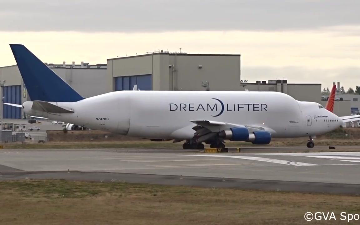 波音747-400(lcf)梦想lifter起飞在paine field paekpae_哔哩哔哩 (゜