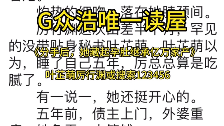 [图]热门小说分享全文！《分手后，她藏起孕肚继承亿万家产》叶芷萌厉行渊