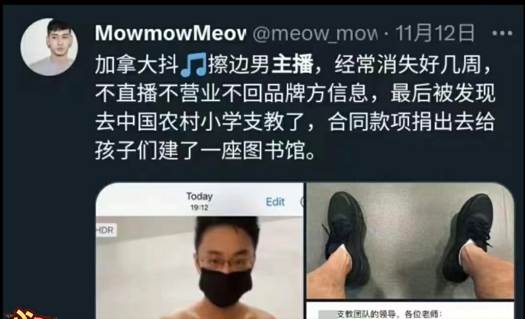 这是男菩萨吧,加拿大一擦边男主播将赚来的钱,用于农村支教以及捐了一座图书馆哔哩哔哩bilibili