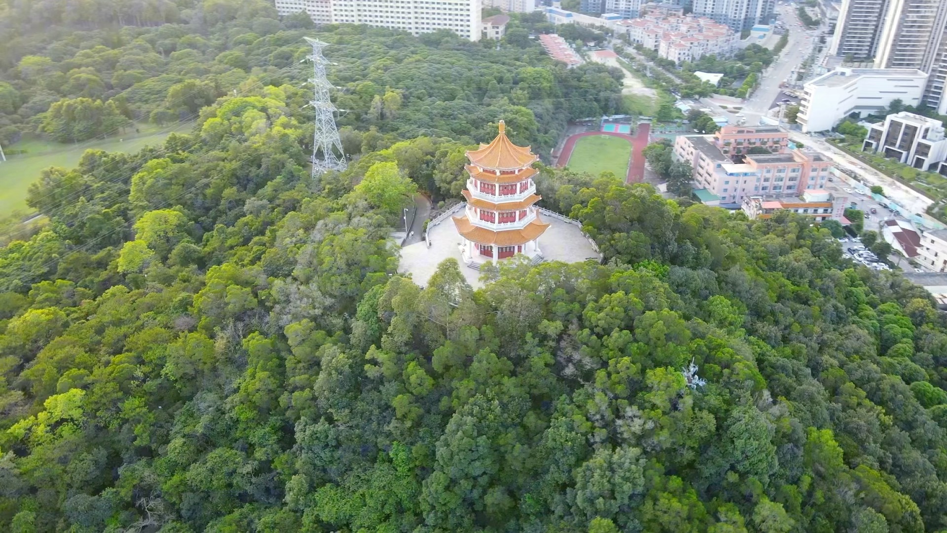 航拍视频广东中山紫马岭公园风景